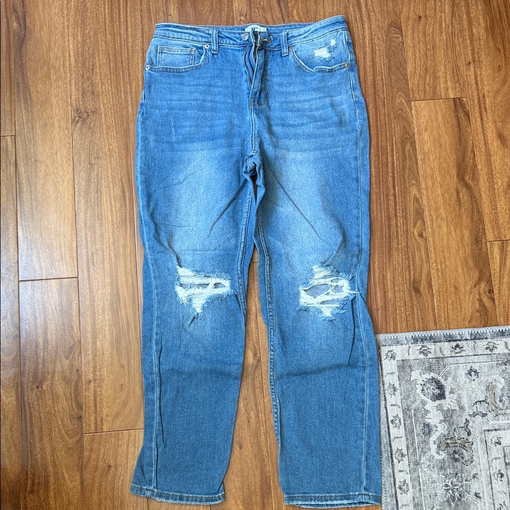 Nordstrom Distressed Cropped Ankle Jeans in Blue Wash